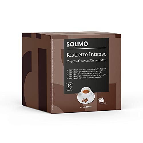 Marca Amazon - Solimo Cápsulas Ristretto Intenso, compatibles con Nespresso - café certificado UTZ, 100 cápsulas (2 x 50)