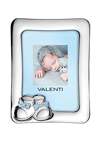 Marco de fotos para niño celeste plata laminada diseño zapatos tamaño 17 x 22 regalo bautizo Valenti 73104/4C