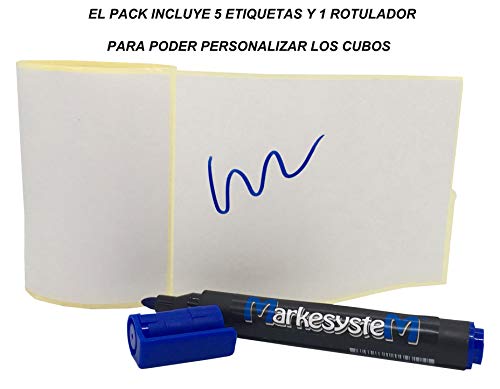 MARKESYSTEM - Cubo HERMÉTICO Pack de 5 x 5,6 litros - Contenedores Apilables de Plástico con Tapa - Envase Alimentos, Catering Industrial, Líquidos y Pinturas - Polipropileno Blanco + Kit Etiquetado