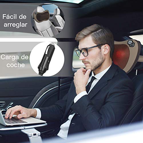 Masajeador Cervical - ESSEASON Shiatsu Cojin Masajeador con función de calentamiento 3 velocidades ajustables Los Nódulos de Amasamiento Profundo 3D giran Casa Oficina y Coche Uso