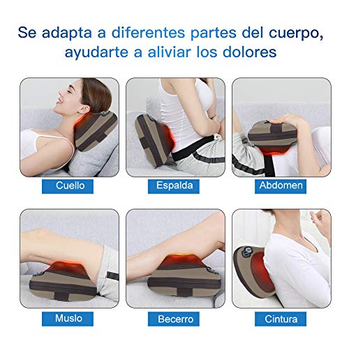 Masajeador Cervical - ESSEASON Shiatsu Cojin Masajeador con función de calentamiento 3 velocidades ajustables Los Nódulos de Amasamiento Profundo 3D giran Casa Oficina y Coche Uso