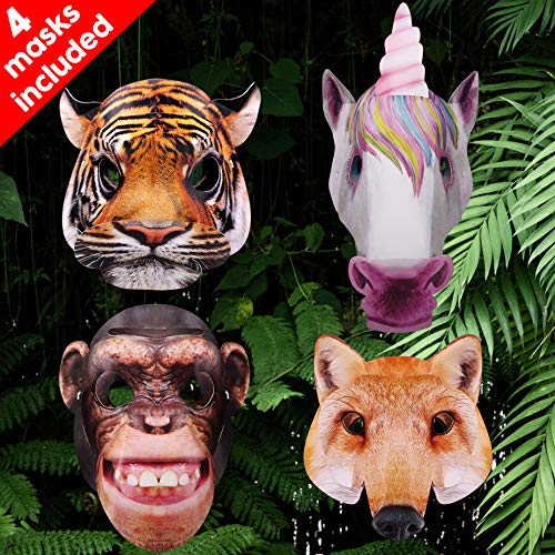 Máscaras para niños, las máscaras de animales en 3D incluyen tigre, unicornio, zorro y chimpancé para niños y adultos para fiestas, bailes de disfraces, fiestas de cumpleaños, Navidad, Halloween