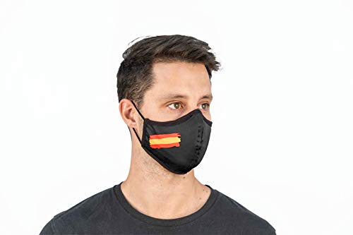 Mascarilla de Tela Homologada Reutilizable Bandera de España - Negra