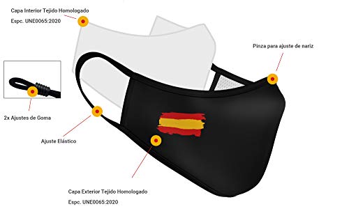 Mascarilla de Tela Homologada Reutilizable Bandera de España - Negra