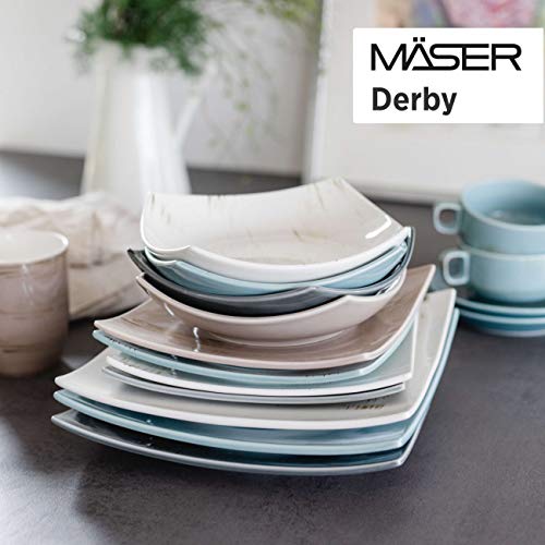 Mäser - Vajilla prémium Serie Derby para 4 personas con calidad de hostelería en colores pastel, porcelana duradera
