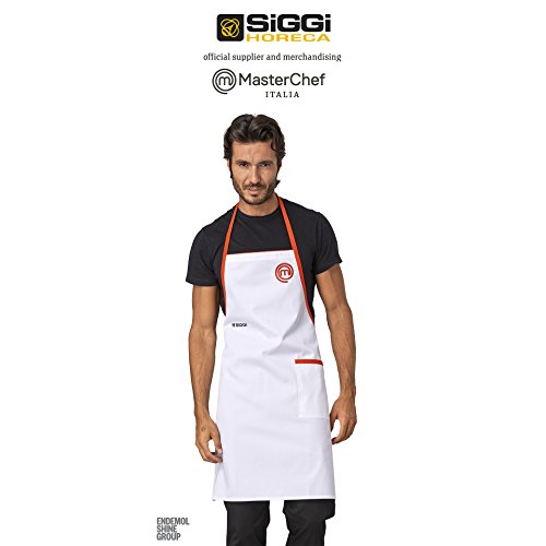 MasterChef Italia – Producto oficial temporada 2014 – Delantal cocinero by Horeca SIGGI – Color blanco – No personalizado, Bianco