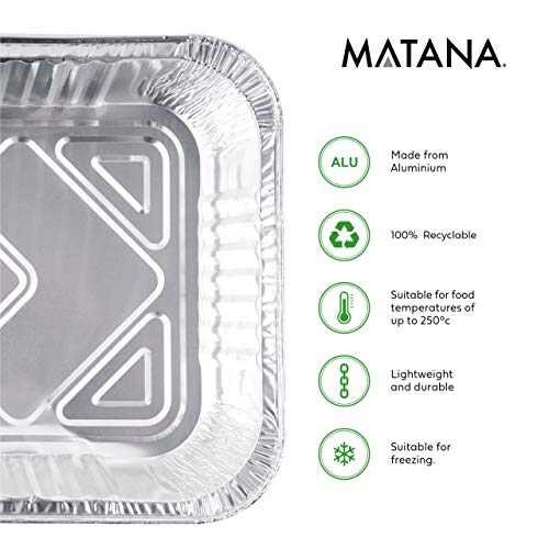 Matana 25 Extra Grandes Bandejas de Aluminio Desechables, (XL) 37x22cm| Hornear, Asar y Cocinar| Resistente, Seguro de Usar en Horno e Impermeable.