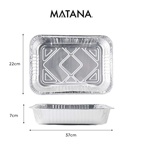 Matana 25 Extra Grandes Bandejas de Aluminio Desechables, (XL) 37x22cm| Hornear, Asar y Cocinar| Resistente, Seguro de Usar en Horno e Impermeable.