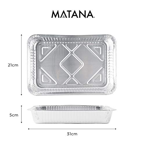 Matana 25 Grandes Bandejas de Aluminio Desechables, 31 x 21 cm Hornear, Asar y Cocinar, Seguro de Usar en Horno e Impermeable.