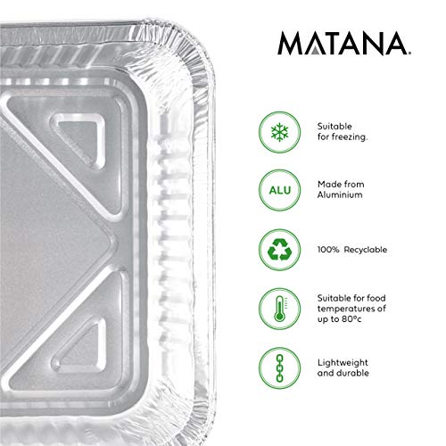 Matana 25 Grandes Bandejas de Aluminio Desechables, 31 x 21 cm Hornear, Asar y Cocinar, Seguro de Usar en Horno e Impermeable.