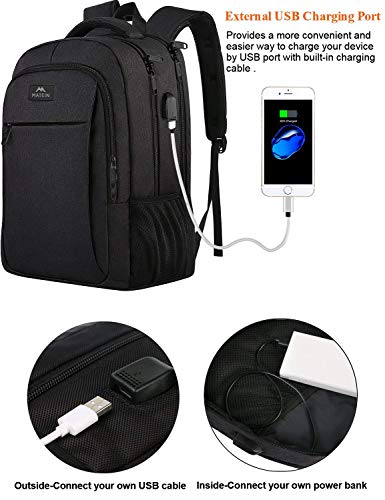 MATEIN Mochila Portatil Mochila Hombre Impermeable Mochila Ordenador Portatil 15.6 Pulgadas Mochila Portatil con Puerto USB Mochila Antirrobo del Negocio Trabajo Diario Viaje Escolares - Negro