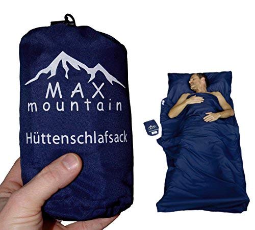 MAX mountain Saco de dormir para de microfibra, ligero, transpirable, ideal para hotel y las excursiones de senderismo, los viajes, las acampadas , azul oscuro, 220x90cm 300g