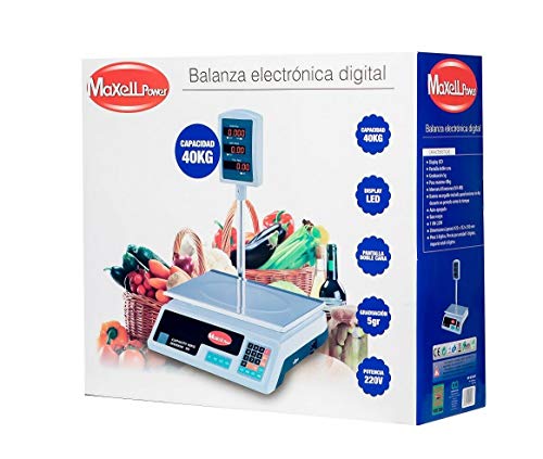Maxell Power CE BASCULA DE Comercio Digital Electronica 40KG Comercial Doble Pantalla BALANZA BCD40P
