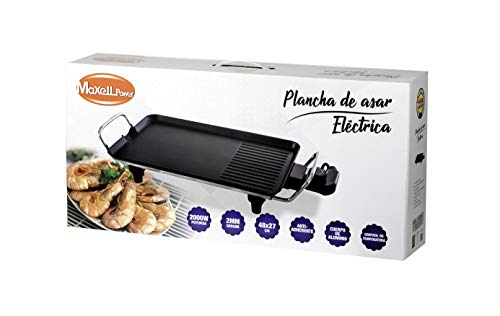 MAXELLPOWER Plancha DE Asar ELECTRICA Grill Liso Revestimiento Antiadherente 2000W 48X27CM MP-EG46XLBL