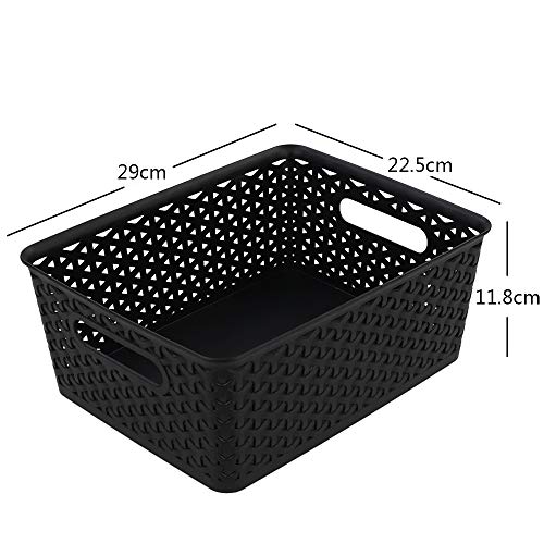 Mayish Cestas de Almacenamiento de Ratán para Dormitorio Baño Cocina Plástico, Color Negro, 6 Paquetes