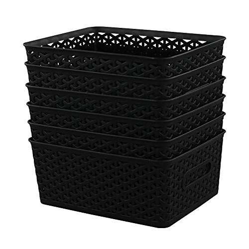 Mayish Cestas de Almacenamiento de Ratán para Dormitorio Baño Cocina Plástico, Color Negro, 6 Paquetes