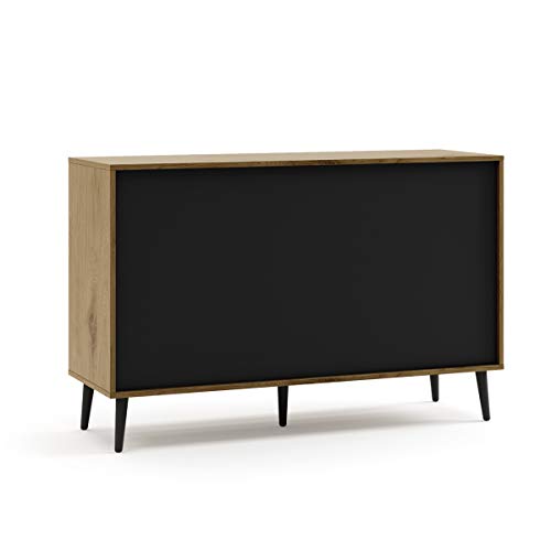 Mc Haus UMMA - Aparador Comedor de Madera Negro, Mueble Cómoda de almacenaje, Buffet Salon Armario de diseño con 1 puerta y 3 cajones 118x40x76cm