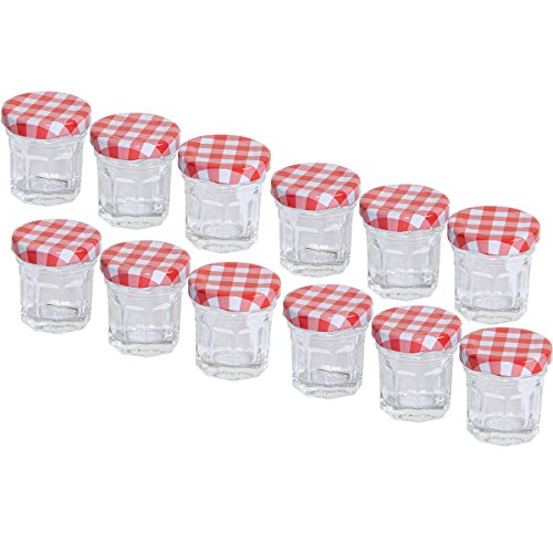 MC-Trend set de 12 Mini tarros para mermelada 30 ml, tapa de rosca rojo cuadros DIY Do It Yourself