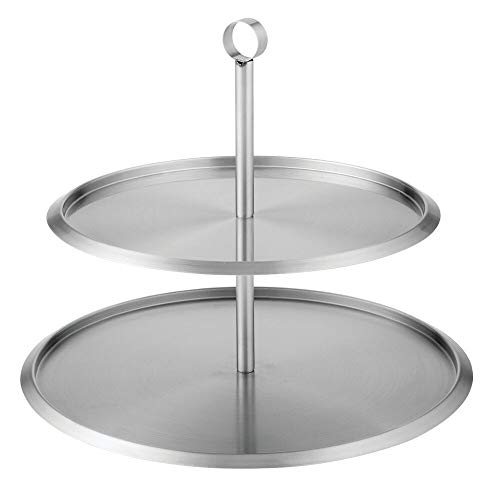 mDesign Base para tartas redonda de acero cepillado – Expositor de tartas moderno con 2 pisos – Bandeja para pasteles, cupcakes, galletas, fruta y tapas – plateado