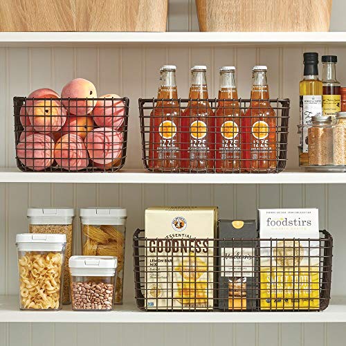 mDesign Caja multiusos de metal – Caja organizadora multifunción para cocina, despensa, etc. – Cesta de almacenaje de alambre, compacta y universal – color bronce