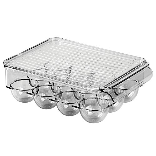 mDesign Caja para huevos de plástico para la nevera – Envase para huevos grande con capacidad para 12 huevos – Organizador de cocina apilable con tapa – gris humo