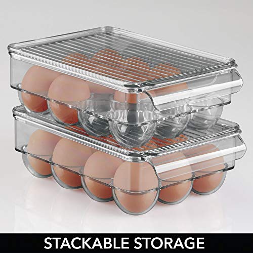 mDesign Caja para huevos de plástico para la nevera – Envase para huevos grande con capacidad para 12 huevos – Organizador de cocina apilable con tapa – gris humo