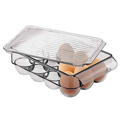 mDesign Caja para huevos de plástico para la nevera – Envase para huevos grande con capacidad para 12 huevos – Organizador de cocina apilable con tapa – gris humo