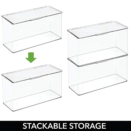 mDesign Cajas de plástico sin BPA con tapa – Caja de almacenaje para cocina, despensa o frigorífico – Organizador de nevera apilable para pasta, fruta, etc. – Juego de 4 – transparente