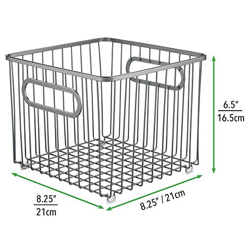 mDesign Cesto de alambre de metal – Versátil cesta de metal multiusos para cocina o despensa – Organizadores de cocina compactos y universales con asas – gris oscuro