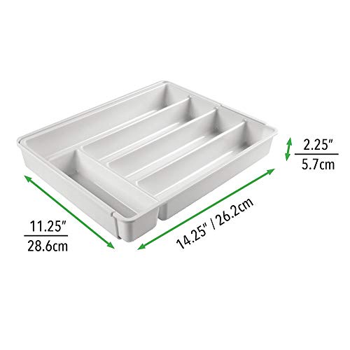mDesign Cubertero de plástico libre de BPA extensible para cajones y muebles de cocina – Organizador de cocina con 6 compartimentos – Separador de cajones de cocina, baño u oficina – gris claro