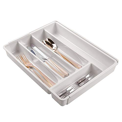 mDesign Cubertero de plástico libre de BPA extensible para cajones y muebles de cocina – Organizador de cocina con 6 compartimentos – Separador de cajones de cocina, baño u oficina – gris claro