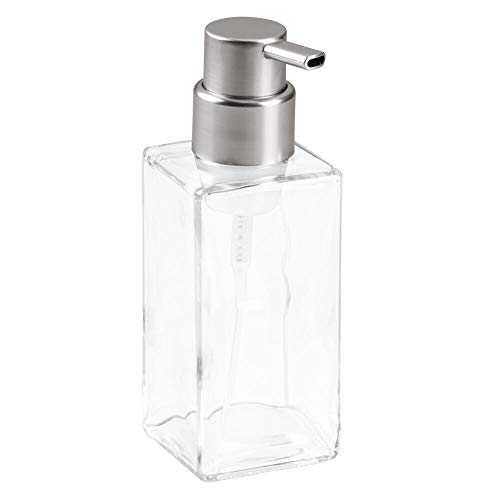 mDesign Dispensador de Espuma Recargable - Dosificador de jabón líquido de Cristal con válvula dosificadora – para 414 ml de jabón – Accesorios de baño - Transparente