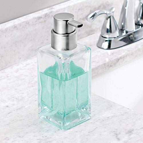 mDesign Dispensador de Espuma Recargable - Dosificador de jabón líquido de Cristal con válvula dosificadora – para 414 ml de jabón – Accesorios de baño - Transparente