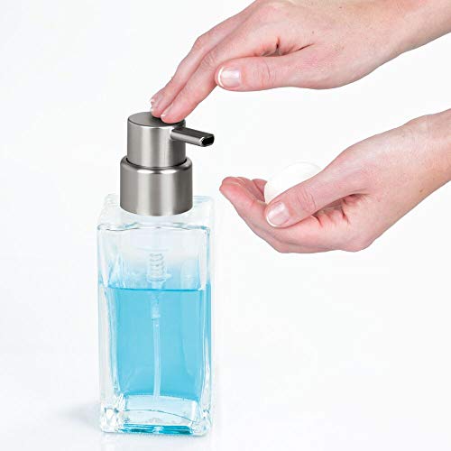 mDesign Dispensador de Espuma Recargable - Dosificador de jabón líquido de Cristal con válvula dosificadora – para 414 ml de jabón – Accesorios de baño - Transparente