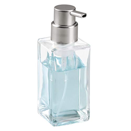 mDesign Dispensador de Espuma Recargable - Dosificador de jabón líquido de Cristal con válvula dosificadora – para 414 ml de jabón – Accesorios de baño - Transparente