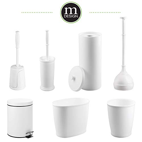 mDesign Dispensador de papel higiénico sin taladro – Decorativo portarrollos de pie – Discreto almacenaje de baño con tapa - Para 3 rollos de papel higiénico – Plástico resistente - Blanco