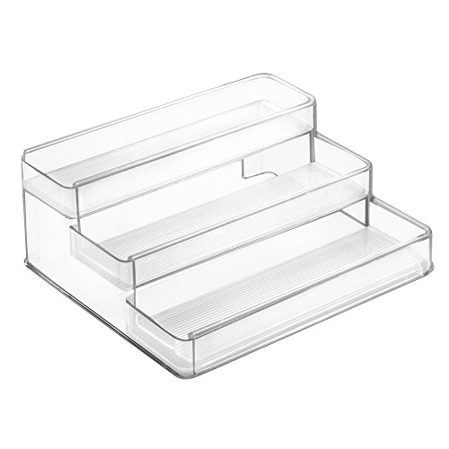 mDesign Especiero extensible de plástico – Estante para especias y condimentos – Ideal accesorio de cocina para organizar especias – Especiero con 3 niveles – transparente