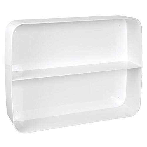 mDesign Estantería de pared – Elegante caja expositora con 2 estantes para lograr más espacio en el baño o el cuarto – Práctica repisa colgante de plástico para figuras, tazas y más – blanco