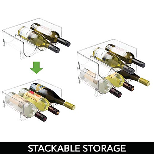 mDesign Juego de 2 botelleros de vino – Mueble botellero con capacidad para 3 botellas de vino o agua por unidad – Estantes para vinos apilables – transparente