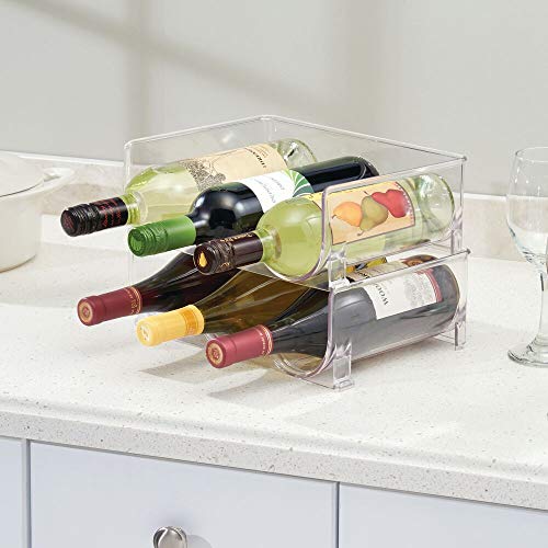 mDesign Juego de 2 botelleros de vino – Mueble botellero con capacidad para 3 botellas de vino o agua por unidad – Estantes para vinos apilables – transparente