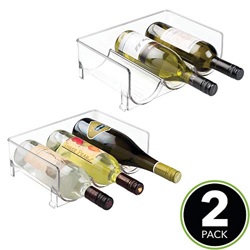 mDesign Juego de 2 botelleros de vino – Mueble botellero con capacidad para 3 botellas de vino o agua por unidad – Estantes para vinos apilables – transparente