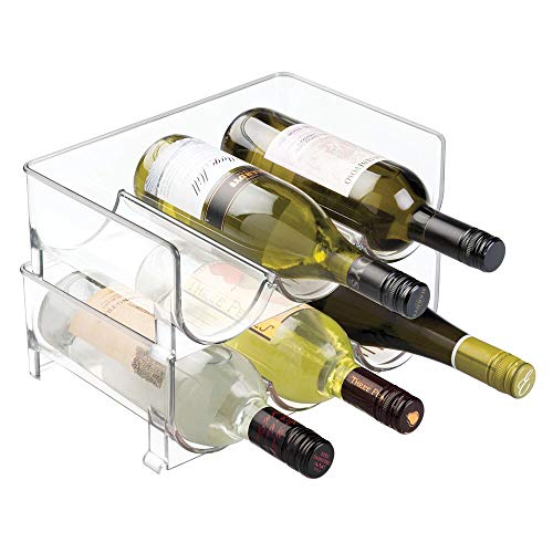 mDesign Juego de 2 botelleros de vino – Mueble botellero con capacidad para 3 botellas de vino o agua por unidad – Estantes para vinos apilables – transparente