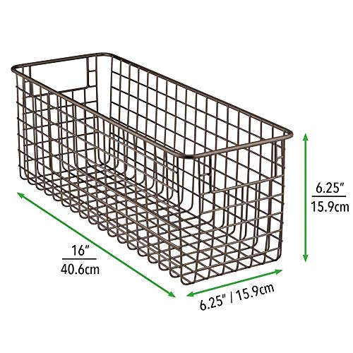 mDesign Juego de 2 cestas de almacenaje multiuso – Cestas organizadoras altas con asas – Cestas metálicas de alambre y compactas para cocina, baño, oficina y otras estancias – bronce