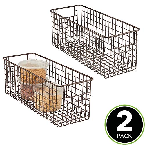 mDesign Juego de 2 cestas de almacenaje multiuso – Cestas organizadoras altas con asas – Cestas metálicas de alambre y compactas para cocina, baño, oficina y otras estancias – bronce