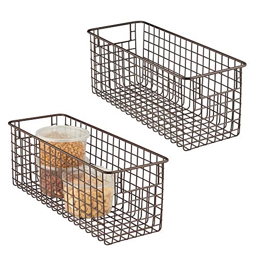 mDesign Juego de 2 cestas de almacenaje multiuso – Cestas organizadoras altas con asas – Cestas metálicas de alambre y compactas para cocina, baño, oficina y otras estancias – bronce