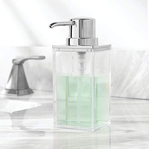 mDesign Juego de 2 dosificadores de jabón recargables – Útil dispensador de jabón líquido de aprox. 300 ml – Elegante dispensador de jabón de manos de plástico para el baño – transparente/plateado