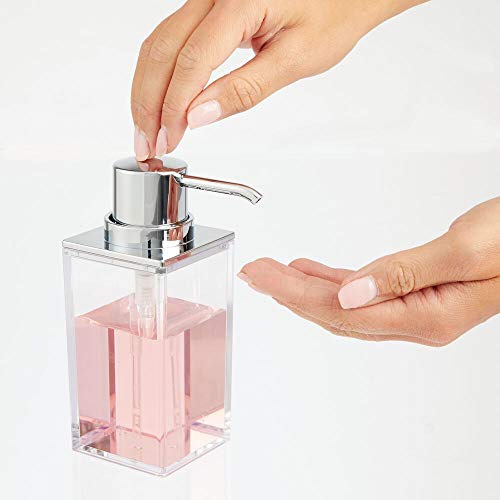 mDesign Juego de 2 dosificadores de jabón recargables – Útil dispensador de jabón líquido de aprox. 300 ml – Elegante dispensador de jabón de manos de plástico para el baño – transparente/plateado