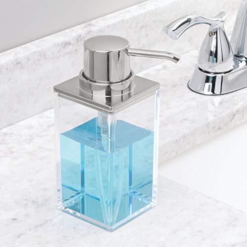 mDesign Juego de 2 dosificadores de jabón rectangulares y recargables con 296 ml – Elegante dispensador de jabón líquido de plástico – Dispensador de jabón de manos – transparente/plateado mate