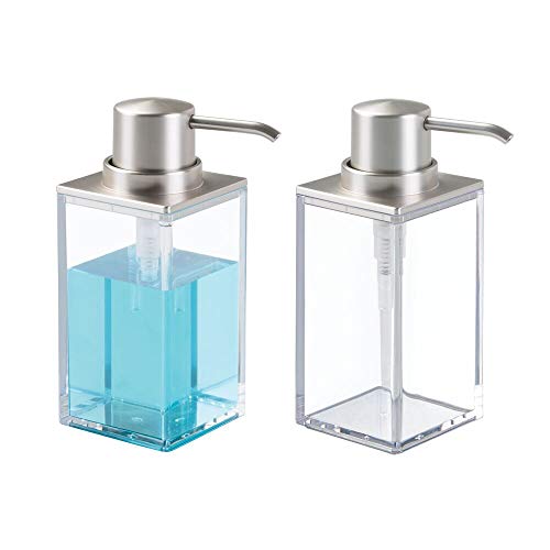 mDesign Juego de 2 dosificadores de jabón rectangulares y recargables con 296 ml – Elegante dispensador de jabón líquido de plástico – Dispensador de jabón de manos – transparente/plateado mate