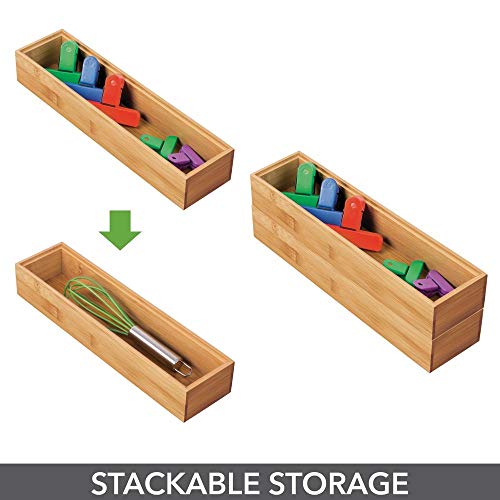 mDesign Juego de 2 separadores de cajones para la cocina – Organizadores para cajones modulares para cubertería y más – Cubertero de bambú para cajones de cocina – marrón claro